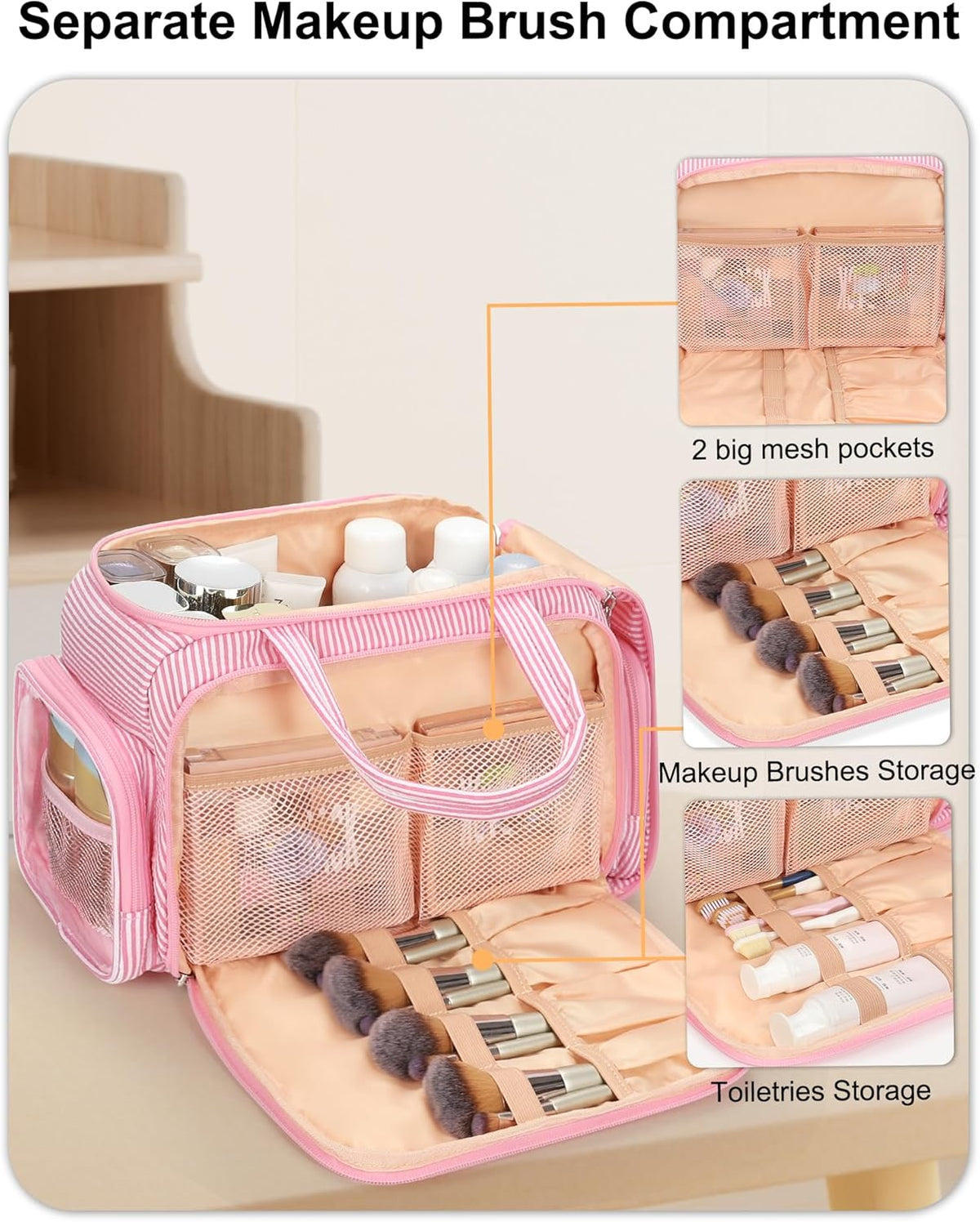 Travel Toiletry Bag for Women - Large Wide-Open Makeup Bag with Compartments, Lightweight Cosmetic Bag with Adjustable Dividers, Puffy Visible Toiletry Organizer for Full-Sized Container