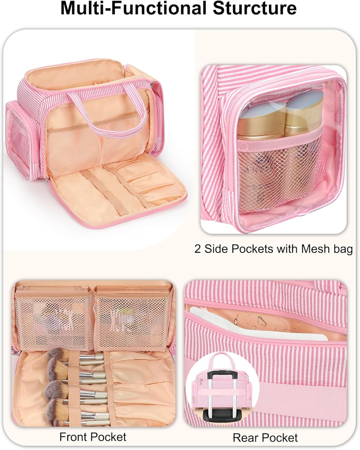 Travel Toiletry Bag for Women - Large Wide-Open Makeup Bag with Compartments, Lightweight Cosmetic Bag with Adjustable Dividers, Puffy Visible Toiletry Organizer for Full-Sized Container