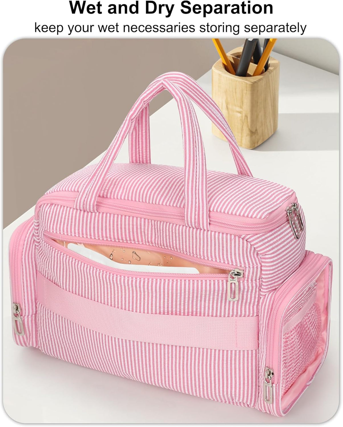 Travel Toiletry Bag for Women - Large Wide-Open Makeup Bag with Compartments, Lightweight Cosmetic Bag with Adjustable Dividers, Puffy Visible Toiletry Organizer for Full-Sized Container