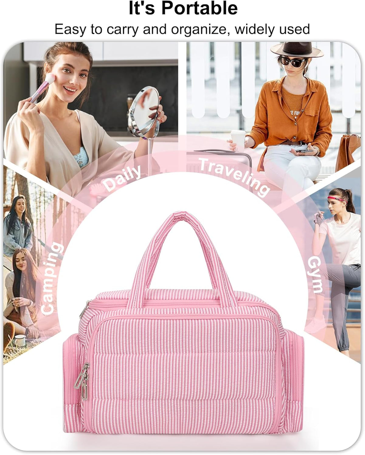 Travel Toiletry Bag for Women - Large Wide-Open Makeup Bag with Compartments, Lightweight Cosmetic Bag with Adjustable Dividers, Puffy Visible Toiletry Organizer for Full-Sized Container