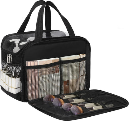 Travel Toiletry Bag for Women - Large Wide-Open Makeup Bag with Compartments, Lightweight Cosmetic Bag with Adjustable Dividers, Puffy Visible Toiletry Organizer for Full-Sized Container