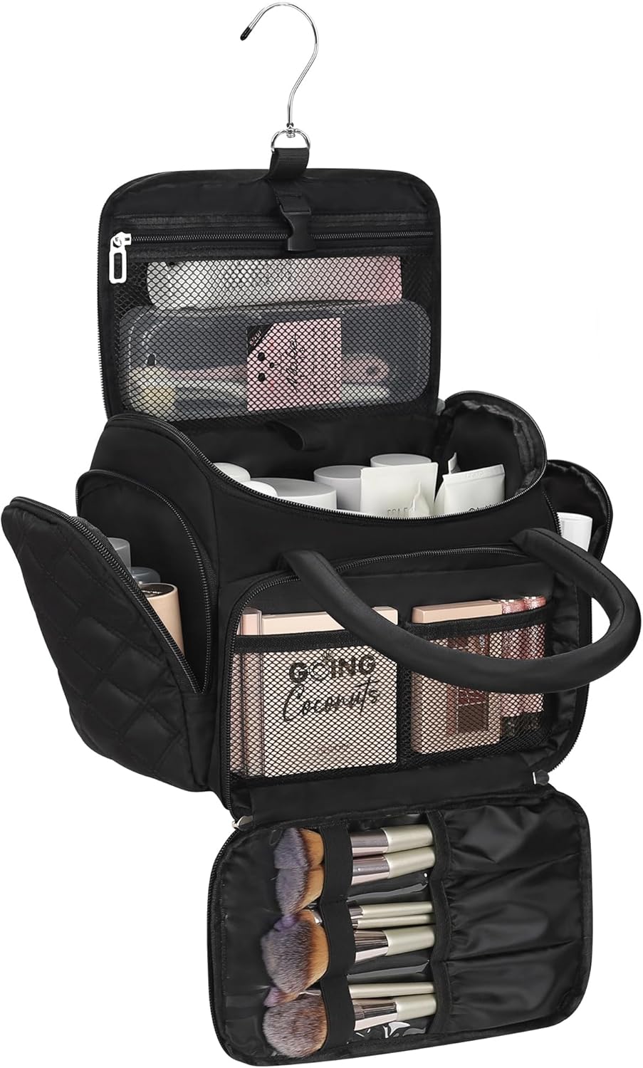 Travel Toiletry Bag for Women - Large Wide-Open Makeup Bag with Compartments, Lightweight Cosmetic Bag with Adjustable Dividers, Puffy Visible Toiletry Organizer for Full-Sized Container