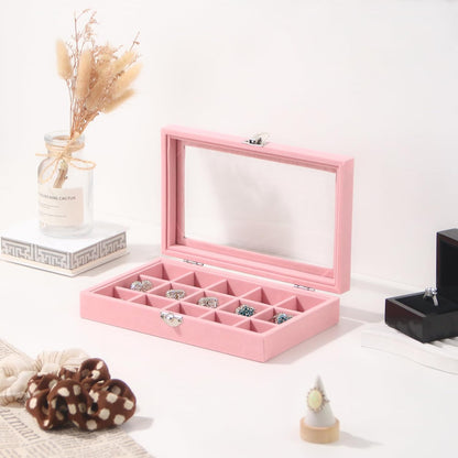 Travel Jewelry Box,Small Jewelry Case,Rings Earrings Cufflinks Organizer for Girls (Pink, 15 Grids)