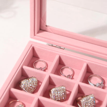 Travel Jewelry Box,Small Jewelry Case,Rings Earrings Cufflinks Organizer for Girls (Pink, 15 Grids)
