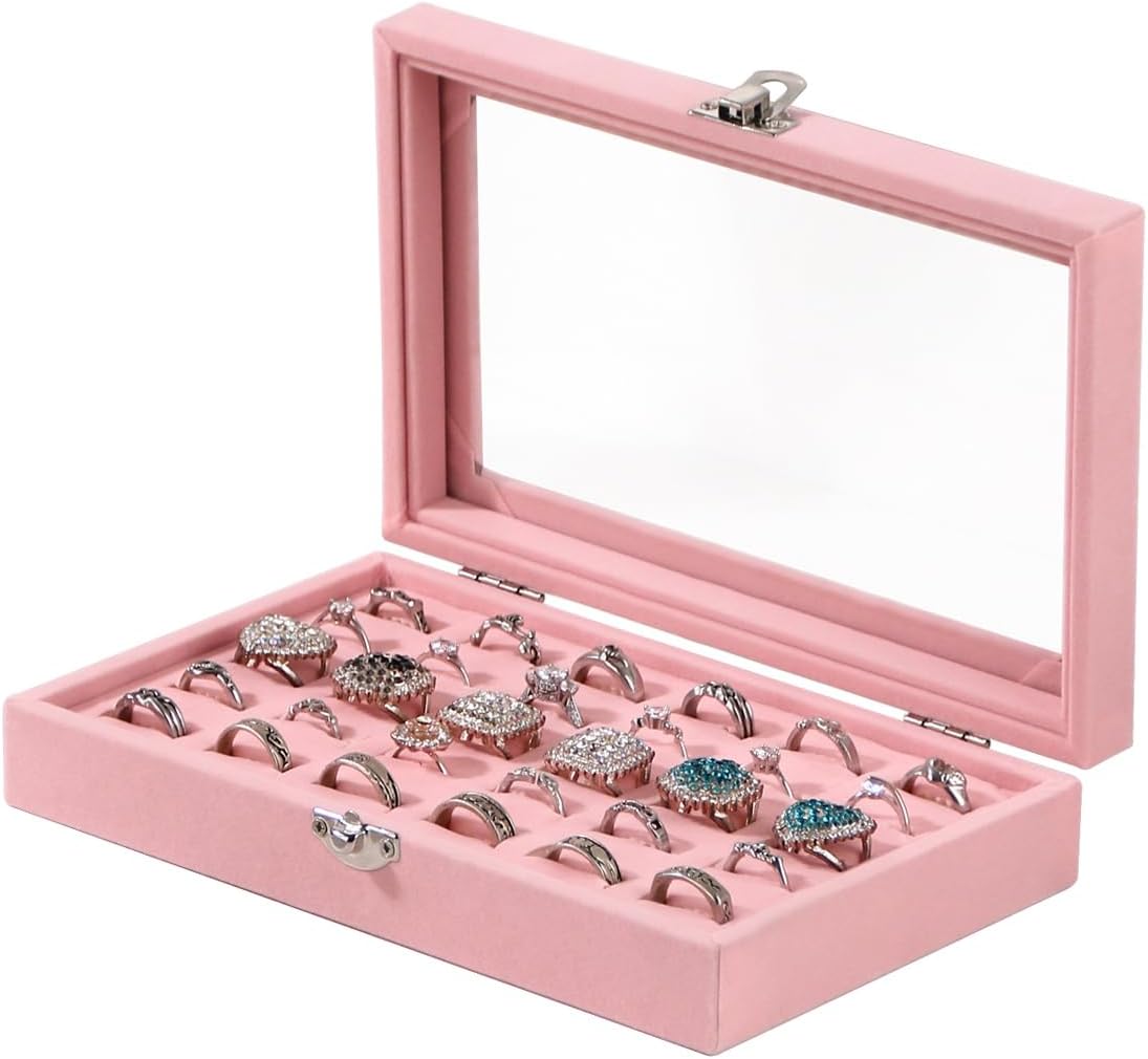 Travel Jewelry Box,Small Jewelry Case,Rings Earrings Cufflinks Organizer for Girls (Pink, 15 Grids)
