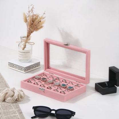 Travel Jewelry Box,Small Jewelry Case,Rings Earrings Cufflinks Organizer for Girls (Pink, 15 Grids)
