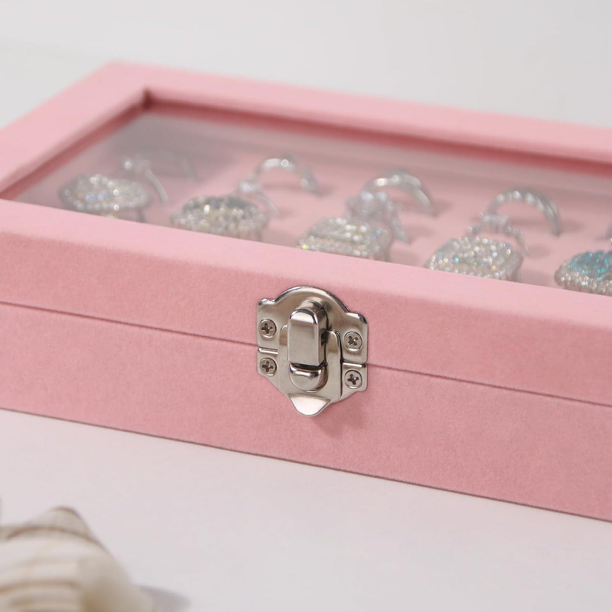 Travel Jewelry Box,Small Jewelry Case,Rings Earrings Cufflinks Organizer for Girls (Pink, 15 Grids)