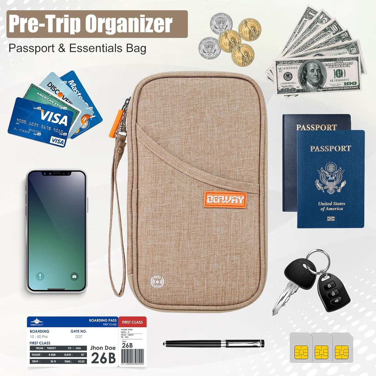 Passport Holder Travel Wallet - Family Passport Holder of 4, RFID Blocking Passport Wallet for Men Women, Travel Essentials for Flying, BLACK