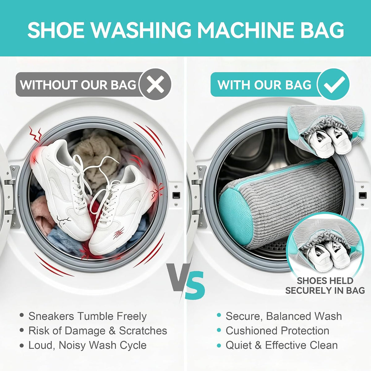 Shoe Washing Machine Bag Shoe Laundry Bags for Sneakers Reusable | Laundry Shoe Bag for Washer and Dryer - 2pc Reusable Shoe Cleaning Bag for Sneaker Tennis Shoes Unstain Cleaner Kit