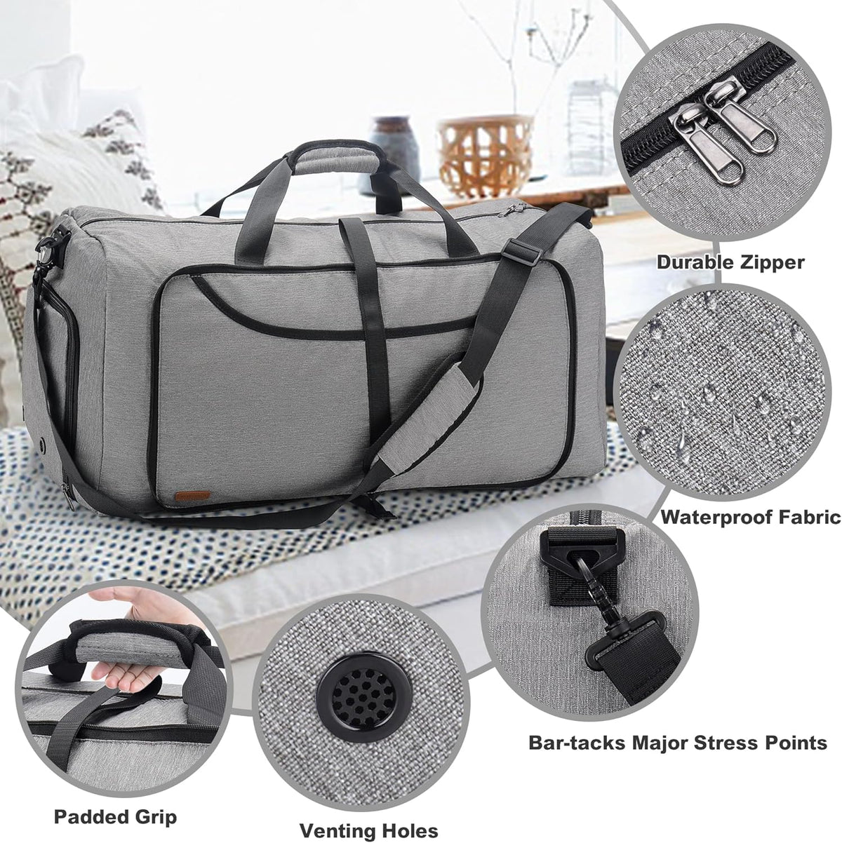 150L Duffle Bag for Travel, Extra Large Foldable Waterproof Travel Duffel Bags Weekender Overnight Bag for Men and Women with Shoe Compartment