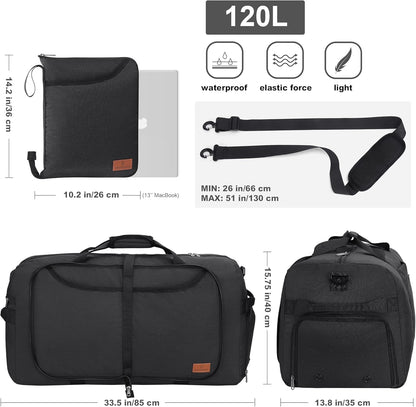 150L Duffle Bag for Travel, Extra Large Foldable Waterproof Travel Duffel Bags Weekender Overnight Bag for Men and Women with Shoe Compartment