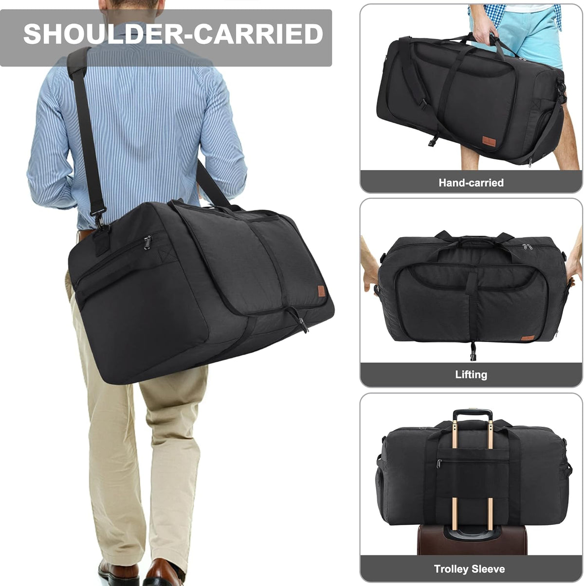 150L Duffle Bag for Travel, Extra Large Foldable Waterproof Travel Duffel Bags Weekender Overnight Bag for Men and Women with Shoe Compartment