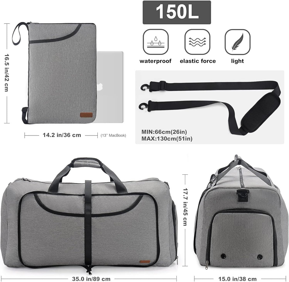 150L Duffle Bag for Travel, Extra Large Foldable Waterproof Travel Duffel Bags Weekender Overnight Bag for Men and Women with Shoe Compartment