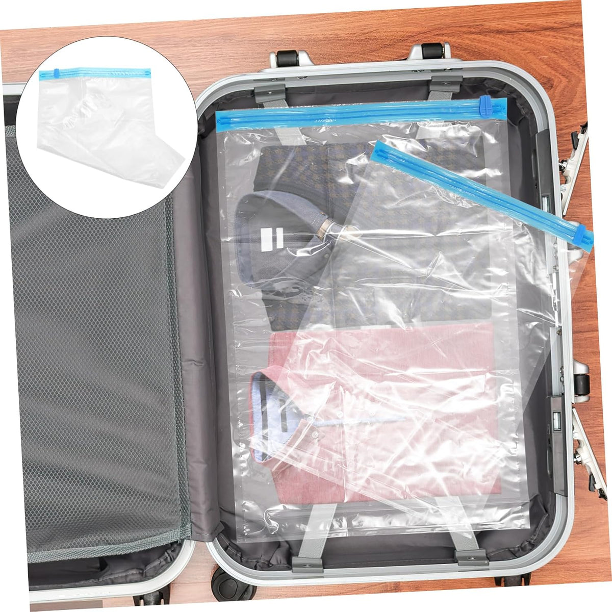 6pcs Hand Rolled Compression Bags for Travel Portable Clear Vacuum Storage Airtight Space Saving Bags for Clothing and Bedding