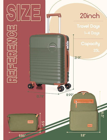 Carry On Luggage 22x14x9 Airline Approved, 20-inch Hard Shell Suitcases with Wheels, ABS Lightweight Carry on Suitcase with TSA Lock