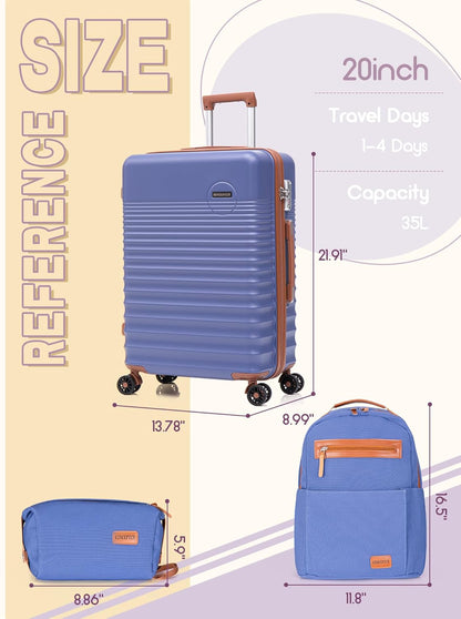 Carry On Luggage 22x14x9 Airline Approved, 20-inch Hard Shell Suitcases with Wheels, ABS Lightweight Carry on Suitcase with TSA Lock