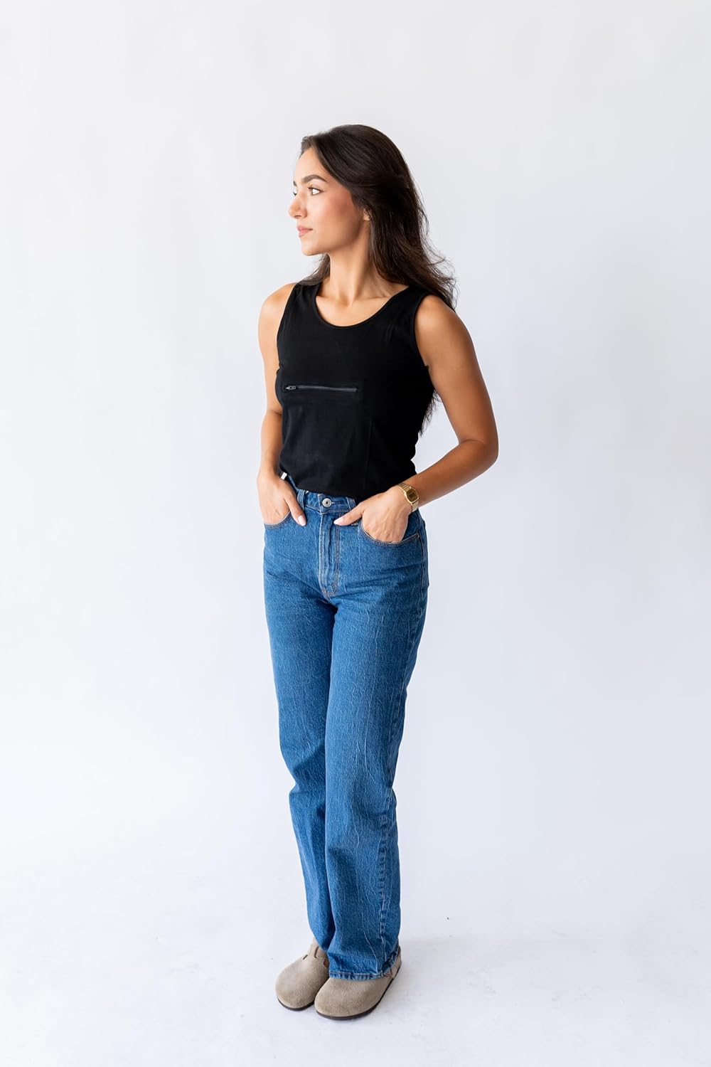 Clever Travel Companion Womens Tank Top with 1 Hidden Zipper Pockets, 100% Pickpocket Proof Holiday Tour Sleeveless Tee Shirt