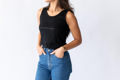 Clever Travel Companion Womens Tank Top with 1 Hidden Zipper Pockets, 100% Pickpocket Proof Holiday Tour Sleeveless Tee Shirt