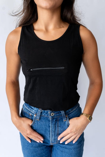 Clever Travel Companion Womens Tank Top with 1 Hidden Zipper Pockets, 100% Pickpocket Proof Holiday Tour Sleeveless Tee Shirt