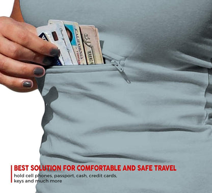 Clever Travel Companion Womens Tank Top with 1 Hidden Zipper Pockets, 100% Pickpocket Proof Holiday Tour Sleeveless Tee Shirt