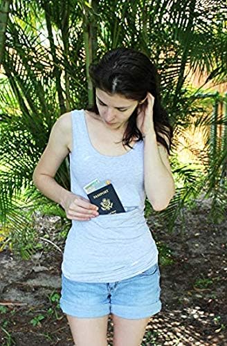 Clever Travel Companion Womens Tank Top with 1 Hidden Zipper Pockets, 100% Pickpocket Proof Holiday Tour Sleeveless Tee Shirt