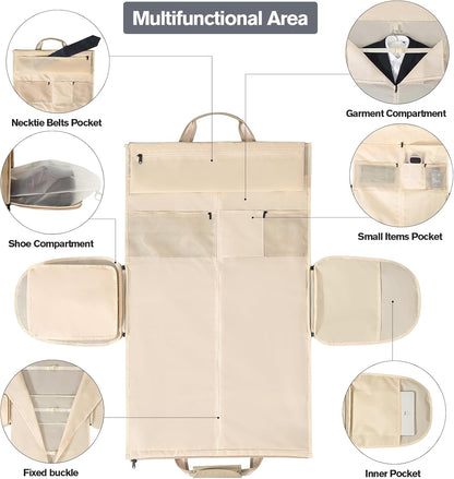 Garment Bags for Travel - Brand Zipper - Water Repellent Garment Bag with Shoe Compartment - 2 in 1 Convertible Suit Bag Travel with Shoe Bags - Medium Khaki
