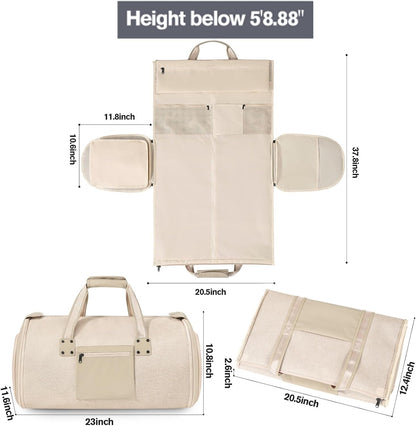 Garment Bags for Travel - Brand Zipper - Water Repellent Garment Bag with Shoe Compartment - 2 in 1 Convertible Suit Bag Travel with Shoe Bags - Medium Khaki