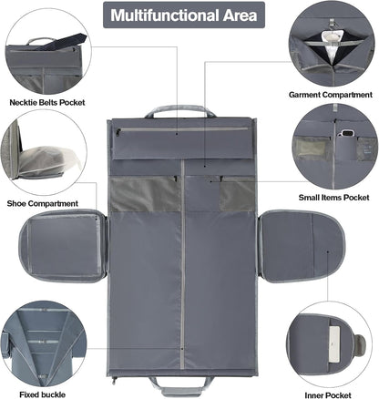Garment Bags for Travel - Brand Zipper - Water Repellent Garment Bag with Shoe Compartment - 2 in 1 Convertible Suit Bag Travel with Shoe Bags - Medium Khaki