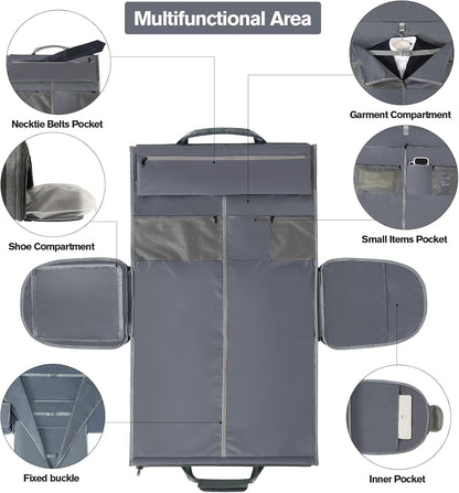Garment Bags for Travel - Brand Zipper - Water Repellent Garment Bag with Shoe Compartment - 2 in 1 Convertible Suit Bag Travel with Shoe Bags - Medium Khaki