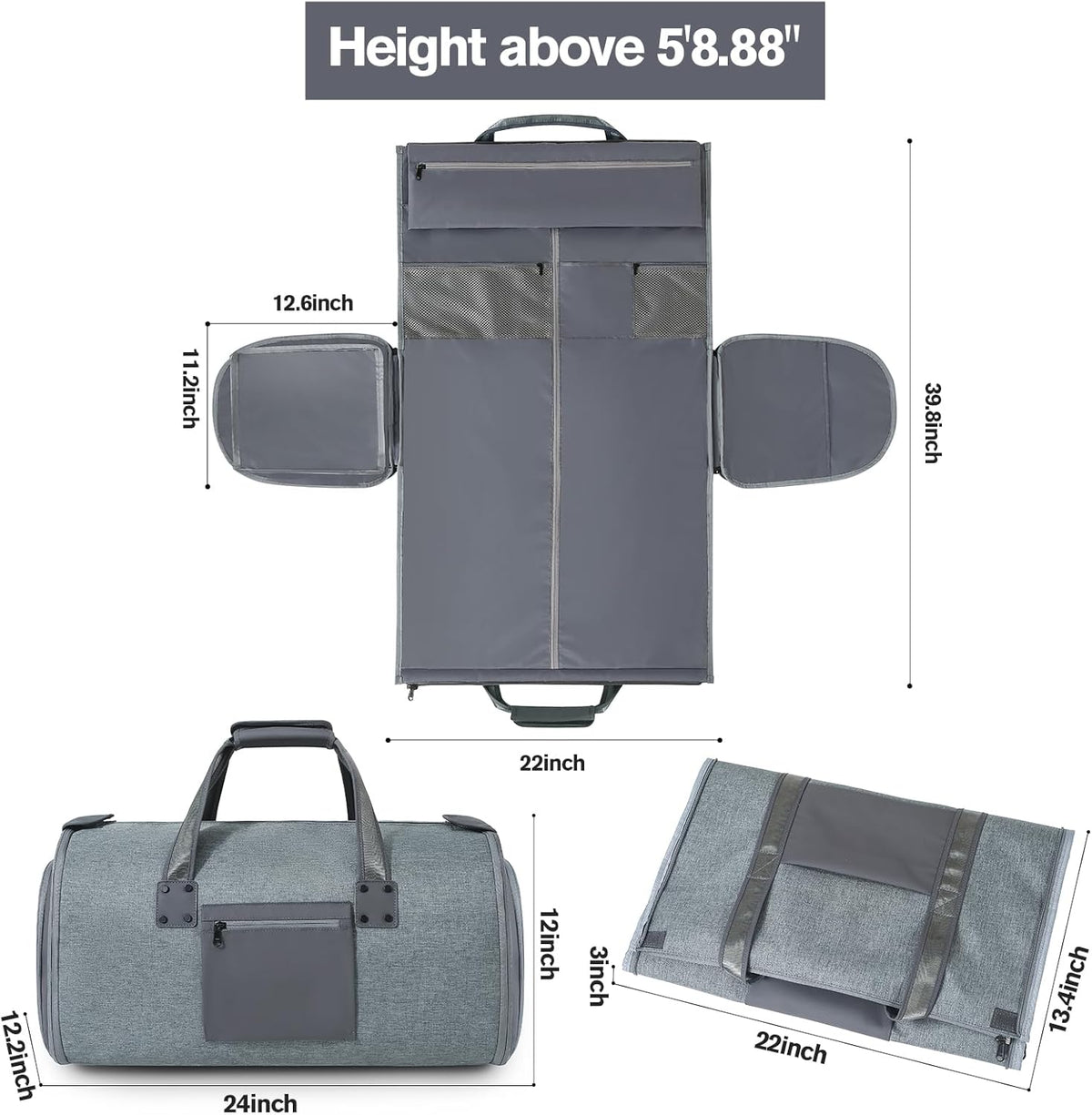 Garment Bags for Travel - Brand Zipper - Water Repellent Garment Bag with Shoe Compartment - 2 in 1 Convertible Suit Bag Travel with Shoe Bags - Medium Khaki