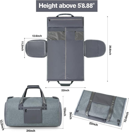 Garment Bags for Travel - Brand Zipper - Water Repellent Garment Bag with Shoe Compartment - 2 in 1 Convertible Suit Bag Travel with Shoe Bags - Medium Khaki