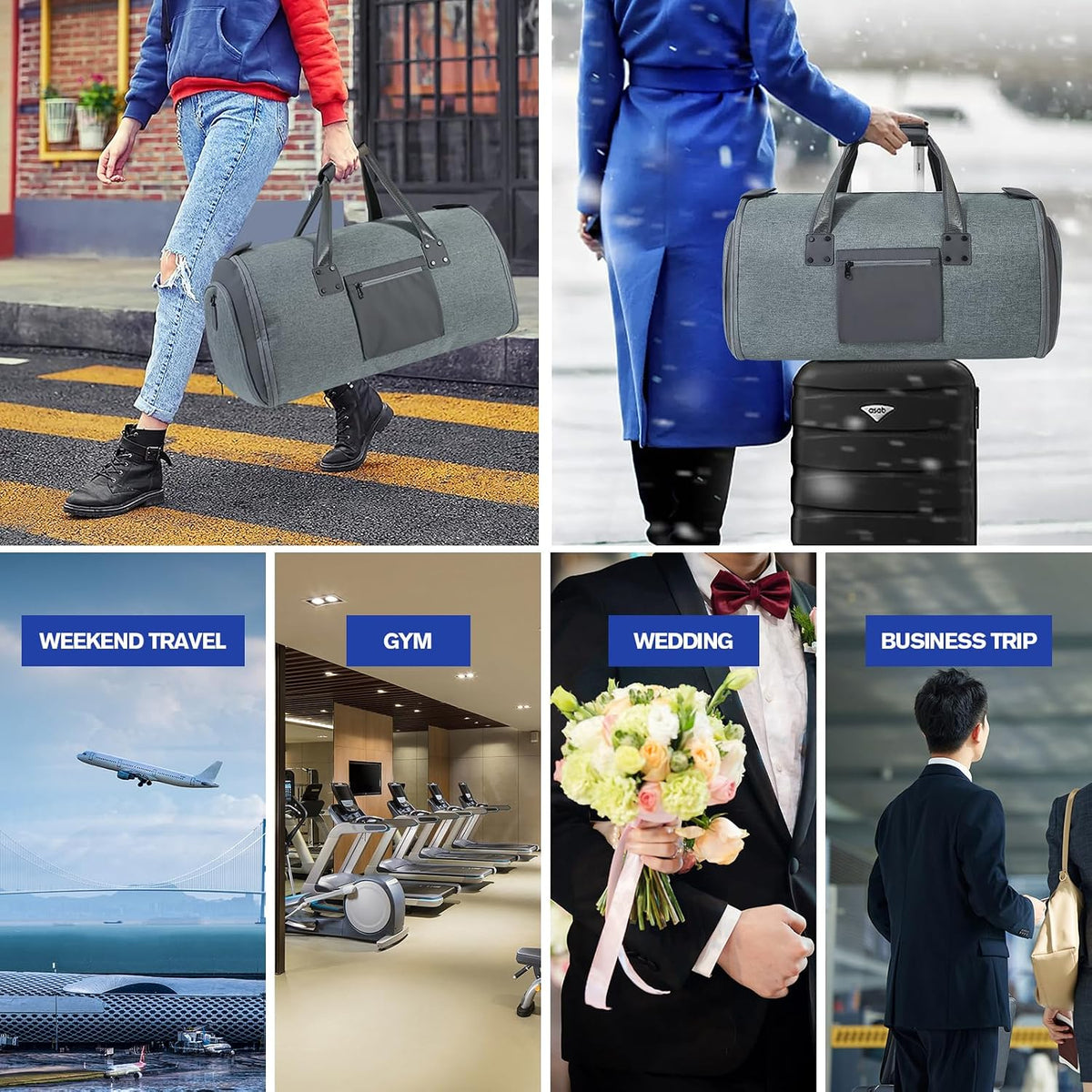 Garment Bags for Travel - Brand Zipper - Water Repellent Garment Bag with Shoe Compartment - 2 in 1 Convertible Suit Bag Travel with Shoe Bags - Medium Khaki