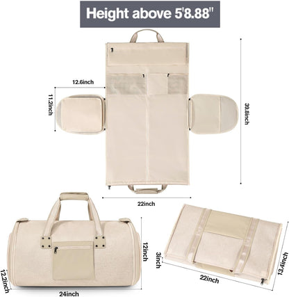 Garment Bags for Travel - Brand Zipper - Water Repellent Garment Bag with Shoe Compartment - 2 in 1 Convertible Suit Bag Travel with Shoe Bags - Medium Khaki
