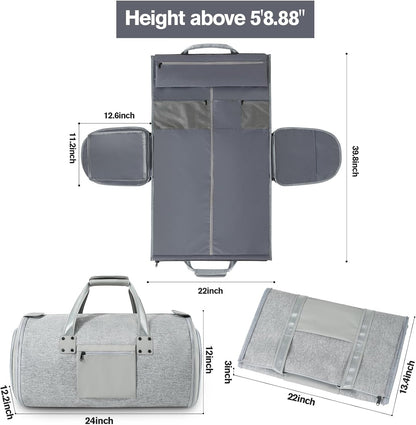 Garment Bags for Travel - Brand Zipper - Water Repellent Garment Bag with Shoe Compartment - 2 in 1 Convertible Suit Bag Travel with Shoe Bags - Medium Khaki