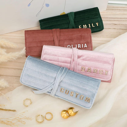 Personalized Velvet Jewelry Rolls, Custom Luxury Jewelry Travel Organizer, Wedding Favors, Travel Jewelry Case, Bridesmaid Gifts, Monogrammed Jewelry Roll, Valentine's Gift for Her