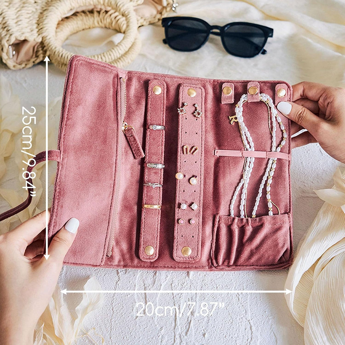Personalized Velvet Jewelry Rolls, Custom Luxury Jewelry Travel Organizer, Wedding Favors, Travel Jewelry Case, Bridesmaid Gifts, Monogrammed Jewelry Roll, Valentine's Gift for Her