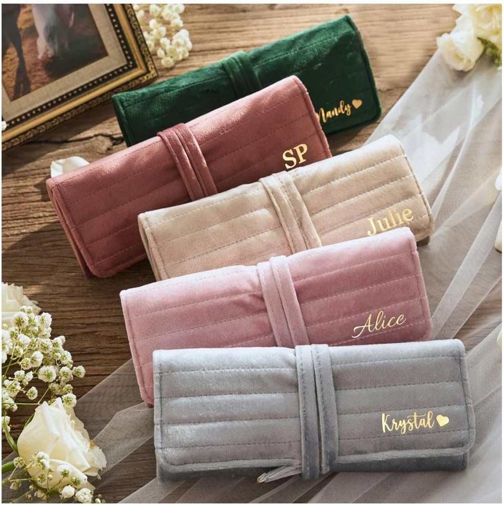 Personalized Velvet Jewelry Rolls, Custom Luxury Jewelry Travel Organizer, Wedding Favors, Travel Jewelry Case, Bridesmaid Gifts, Monogrammed Jewelry Roll, Valentine's Gift for Her