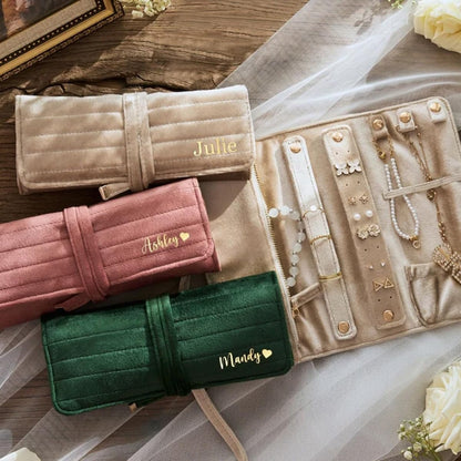 Personalized Velvet Jewelry Rolls, Custom Luxury Jewelry Travel Organizer, Wedding Favors, Travel Jewelry Case, Bridesmaid Gifts, Monogrammed Jewelry Roll, Valentine's Gift for Her