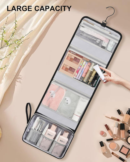 Travel Hanging Toiletry Bag for Women - Initial Makeup Toiletries Organizer with Compartments, Personalized Cosmetic Bags with Hanging Hook for Airplane Travel Essentials - Black S