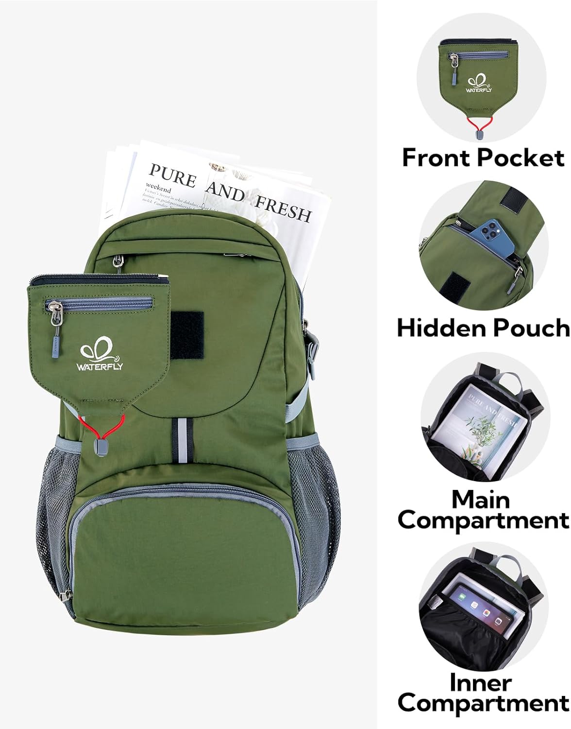 Small Lightweight Packable Backpack: 20l Hiking Daypack Man Woman | 20L,Recycled nylon material,Multi-compartment storage,Water-resistant,Everyday carry,Ultra Light Foldable Travel Day Pack