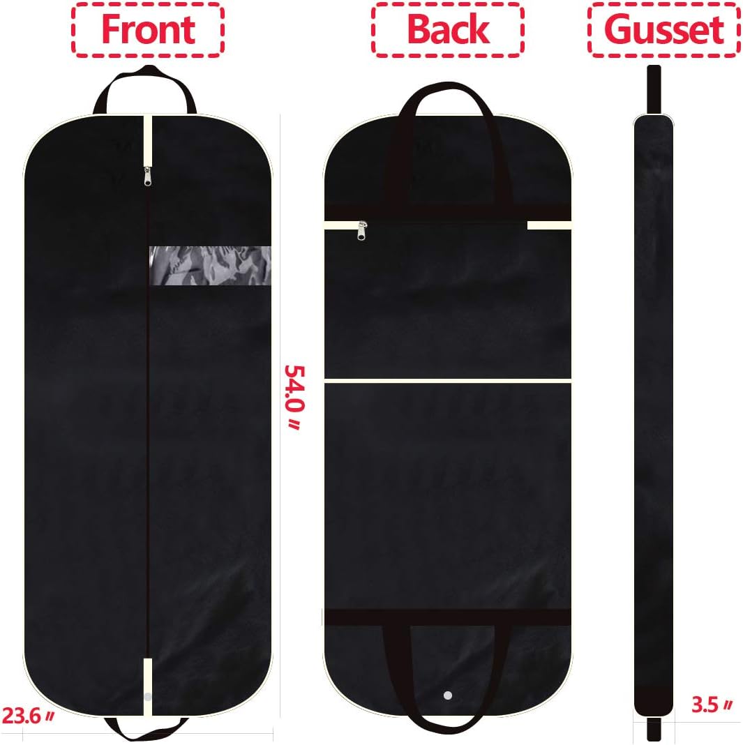 54" Garment Bag with Extra Large Pockets for Travel, Gusseted Suit Cover Mens Womens Foldable Hanging Bags for Clothes Shirts Dresses Coats