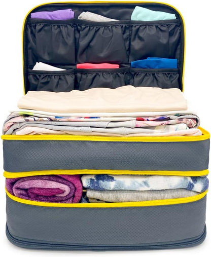 Double Deck Compression Packing Cube –2-in-1 Expandable Travel Organizer with Integrated Shoe Cube Compartment – Lightweight Packing for Carry-On or Suitcase