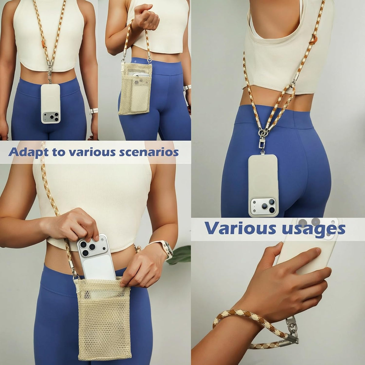 Phone Lanyard with Wallet Bag Crossbody and 2 Tether Tabs, Adjustable and Detachable Phone Strap for Phones, Multifunctional Cell Phone Neck and Hand Lanyard for Travel Essentials (Green)