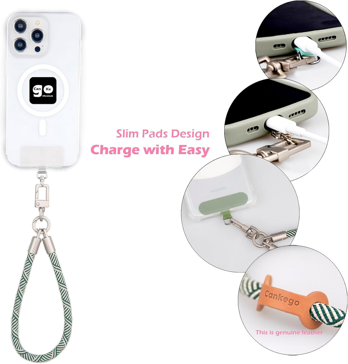 Phone Lanyard with Wallet Bag Crossbody and 2 Tether Tabs, Adjustable and Detachable Phone Strap for Phones, Multifunctional Cell Phone Neck and Hand Lanyard for Travel Essentials (Green)