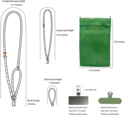 Phone Lanyard with Wallet Bag Crossbody and 2 Tether Tabs, Adjustable and Detachable Phone Strap for Phones, Multifunctional Cell Phone Neck and Hand Lanyard for Travel Essentials (Green)
