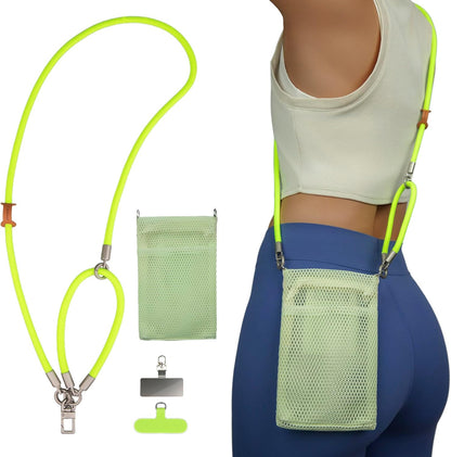 Phone Lanyard with Wallet Bag Crossbody and 2 Tether Tabs, Adjustable and Detachable Phone Strap for Phones, Multifunctional Cell Phone Neck and Hand Lanyard for Travel Essentials (Green)