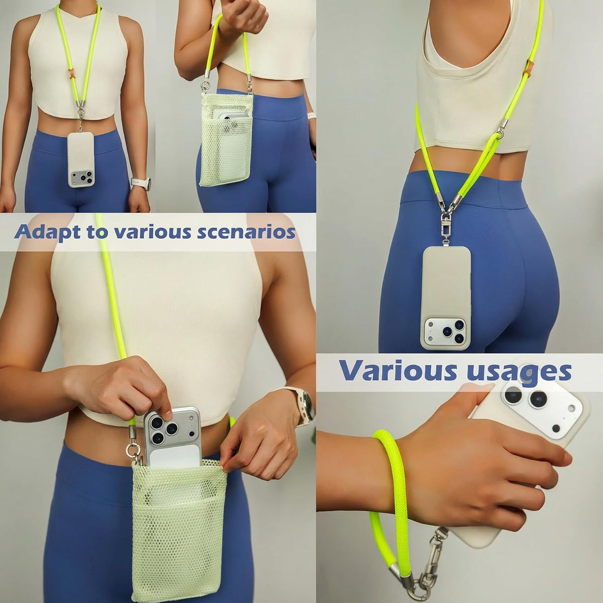 Phone Lanyard with Wallet Bag Crossbody and 2 Tether Tabs, Adjustable and Detachable Phone Strap for Phones, Multifunctional Cell Phone Neck and Hand Lanyard for Travel Essentials (Green)