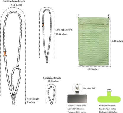 Phone Lanyard with Wallet Bag Crossbody and 2 Tether Tabs, Adjustable and Detachable Phone Strap for Phones, Multifunctional Cell Phone Neck and Hand Lanyard for Travel Essentials (Green)