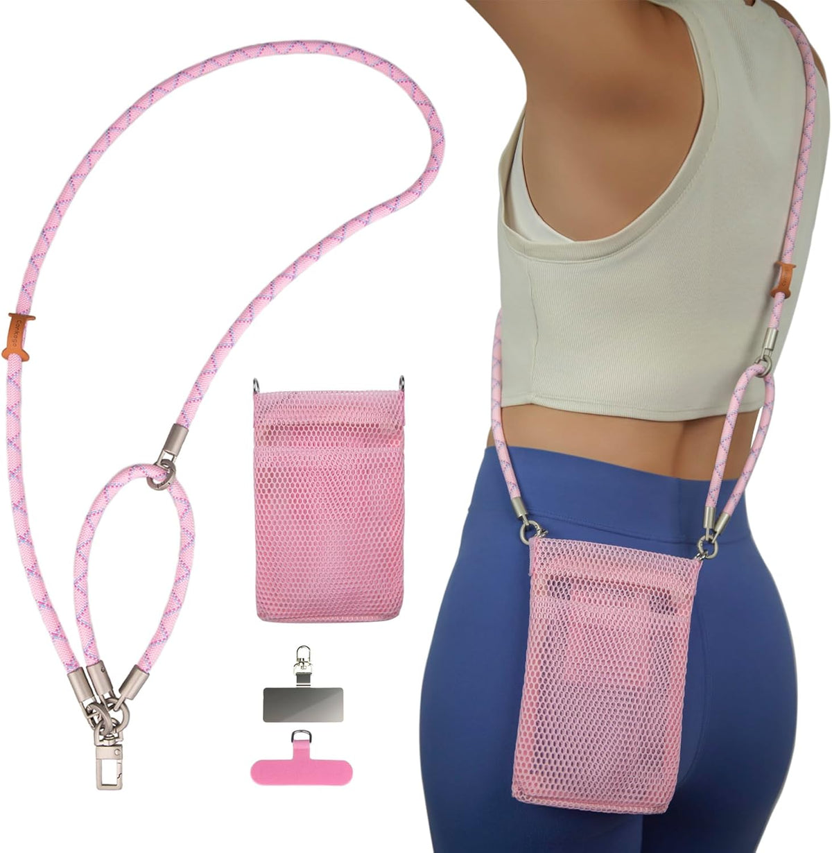 Phone Lanyard with Wallet Bag Crossbody and 2 Tether Tabs, Adjustable and Detachable Phone Strap for Phones, Multifunctional Cell Phone Neck and Hand Lanyard for Travel Essentials (Green)