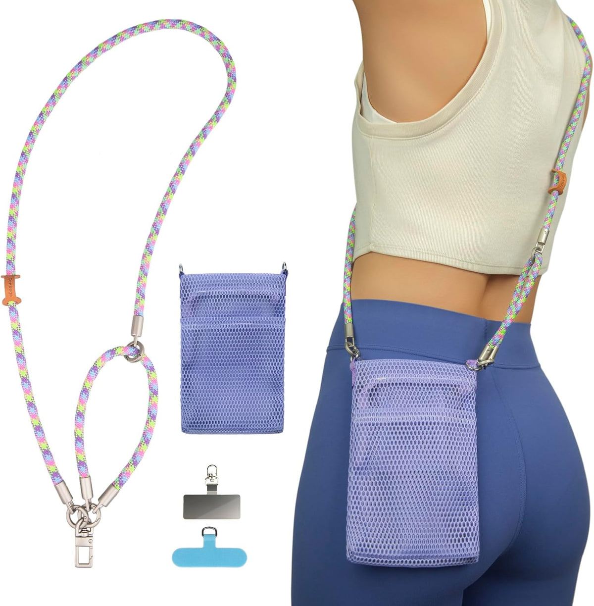 Phone Lanyard with Wallet Bag Crossbody and 2 Tether Tabs, Adjustable and Detachable Phone Strap for Phones, Multifunctional Cell Phone Neck and Hand Lanyard for Travel Essentials (Green)